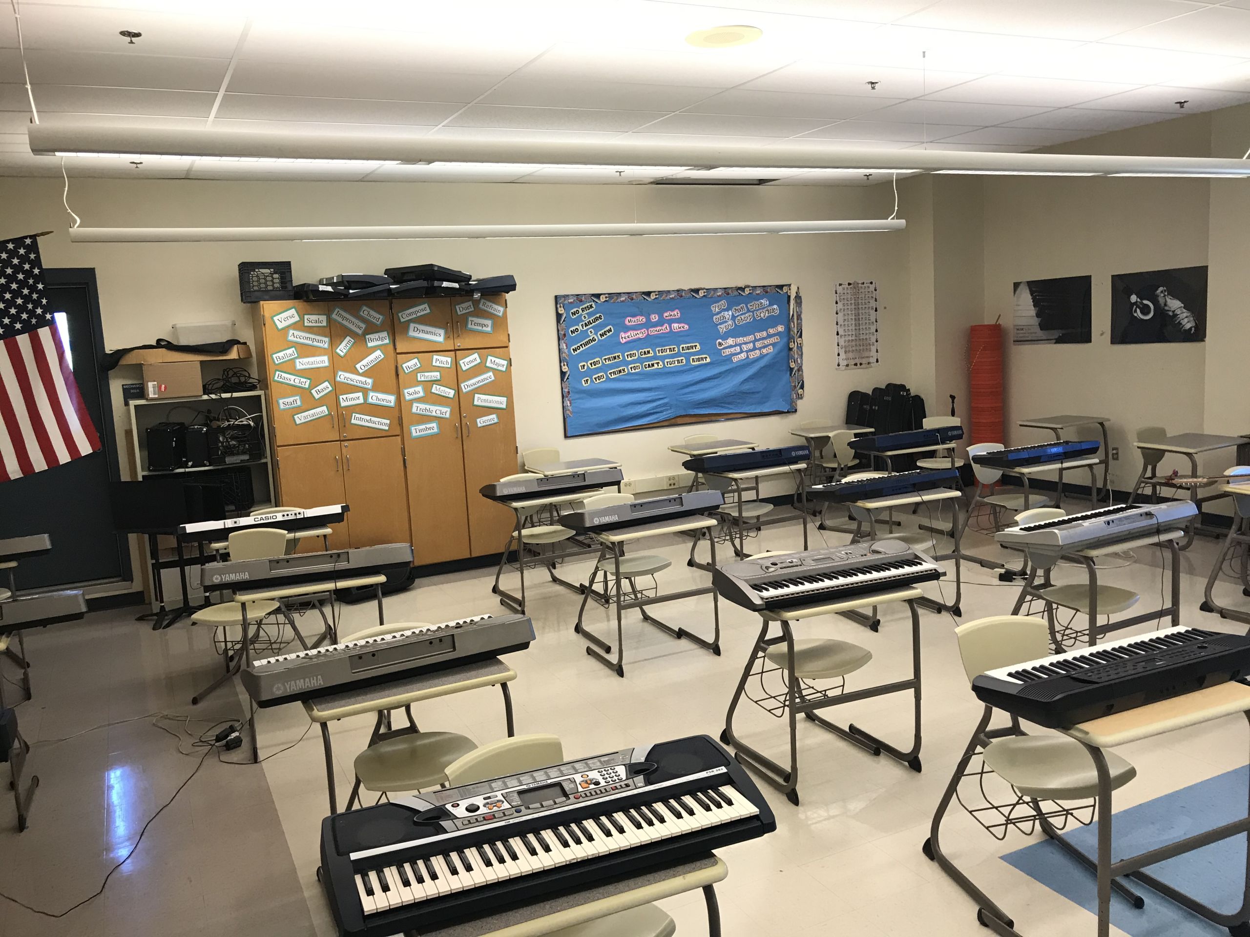 Keyboards await students as they return to in-person instruction.